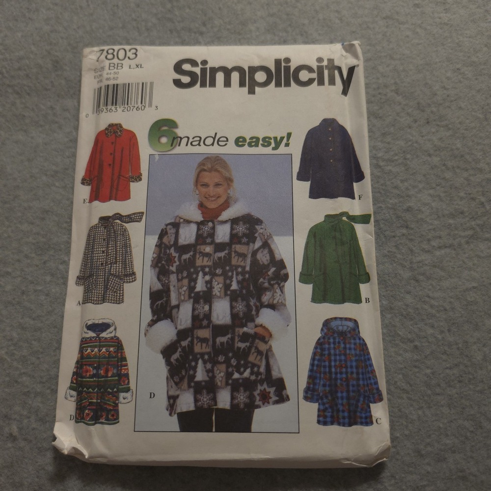 Simplicity 7803 Misses Jacket Coat Sewing Pattern L XL Size BB UNCUT 1997
